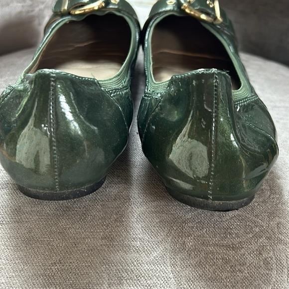 Dark Green Patent Flats with Gold Buckle - Picture 4 of 9